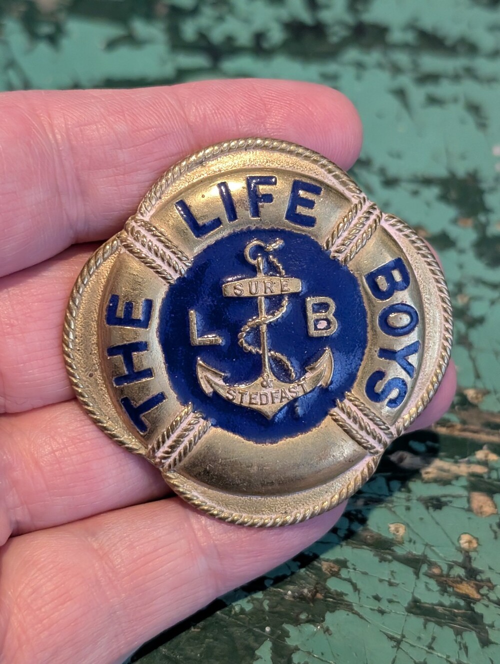 Vintage The Life Boys Brass And Blue Enamel Badge - Sure & Stedfast.
